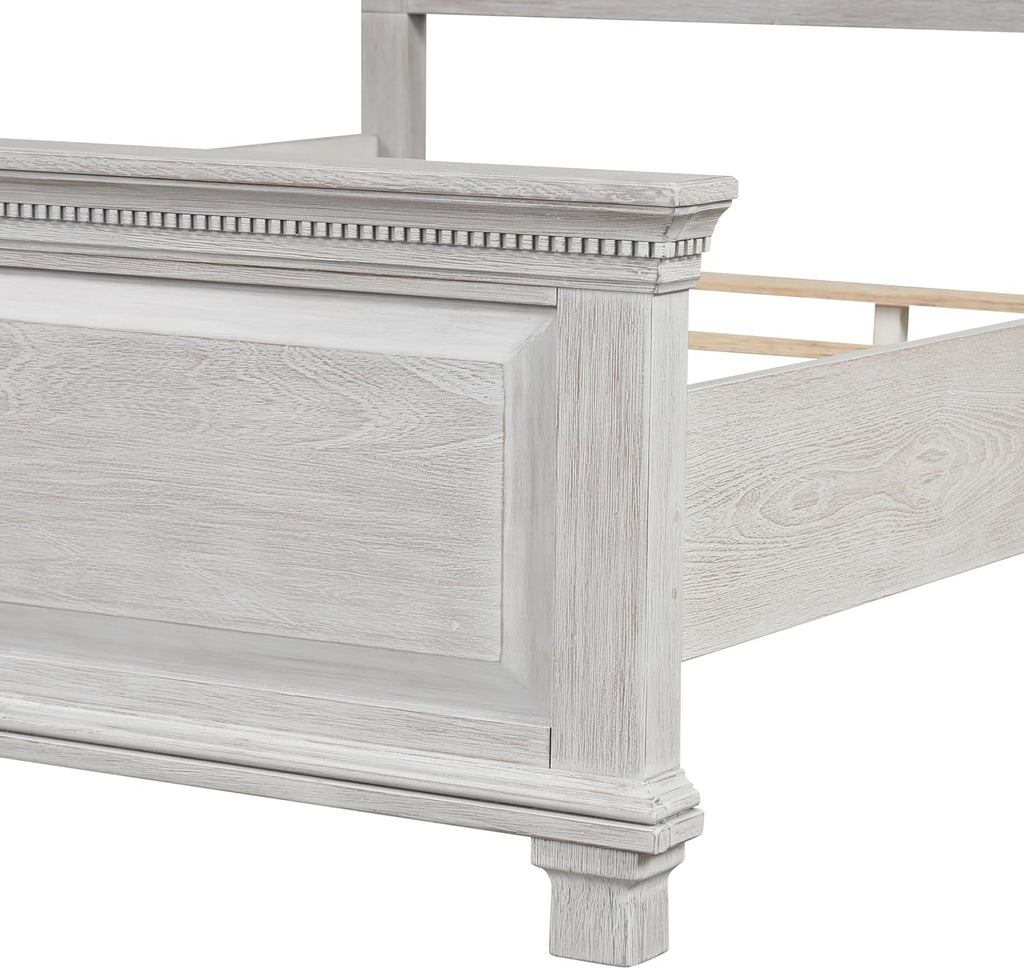 Furniture of America Deborah Modern Solid Wood 5-Piece Bedroom Set with Fabric Headboard, Dentil Molding, Black Square Knob, Felt-Lined Top Drawers, Box Spring Needed, King, Weathered Gray