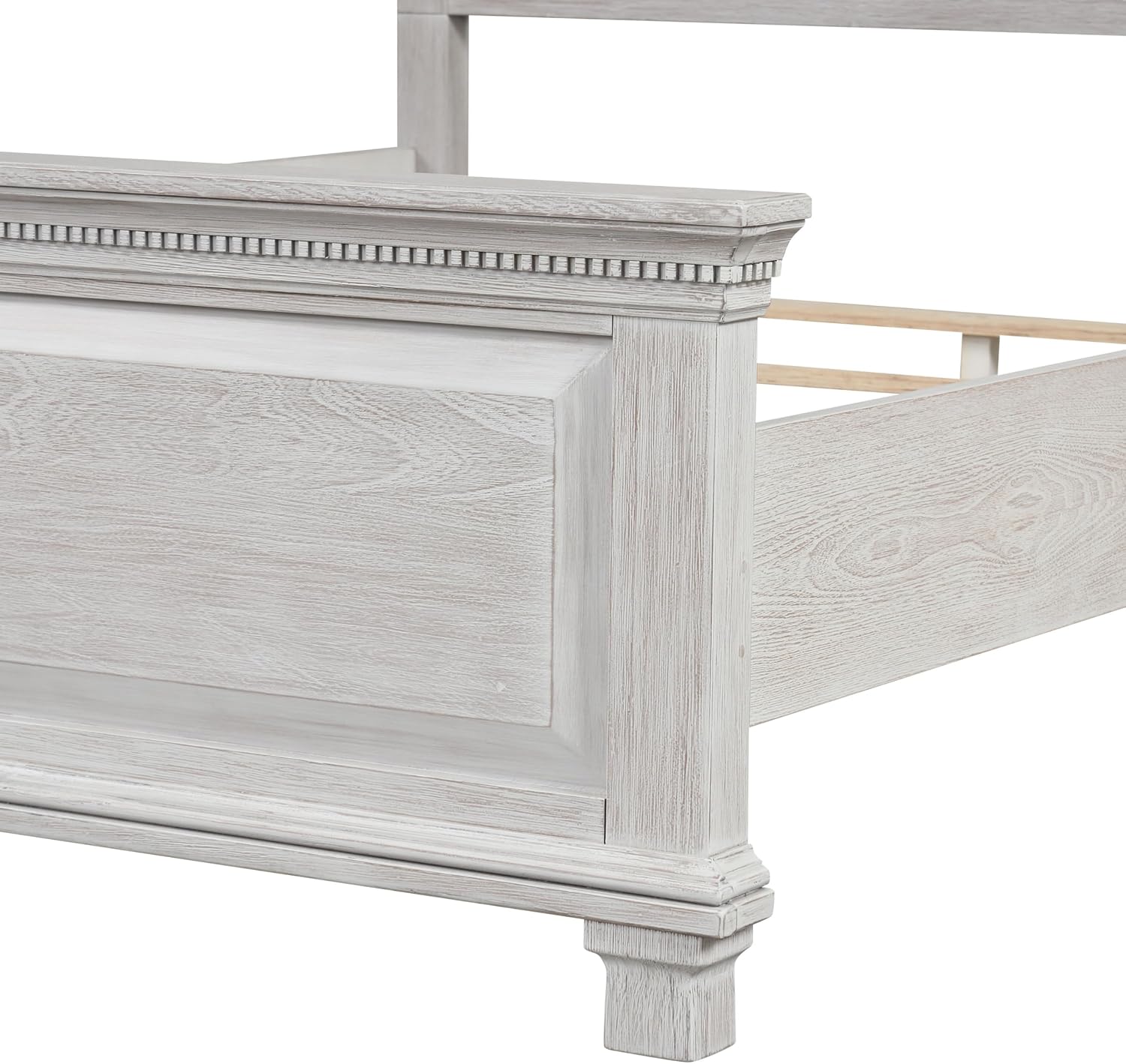 Furniture of America Deborah Modern Solid Wood 5-Piece Bedroom Set with Fabric Headboard, Dentil Molding, Black Square Knob, Felt-Lined Top Drawers, Box Spring Needed, King, Weathered Gray
