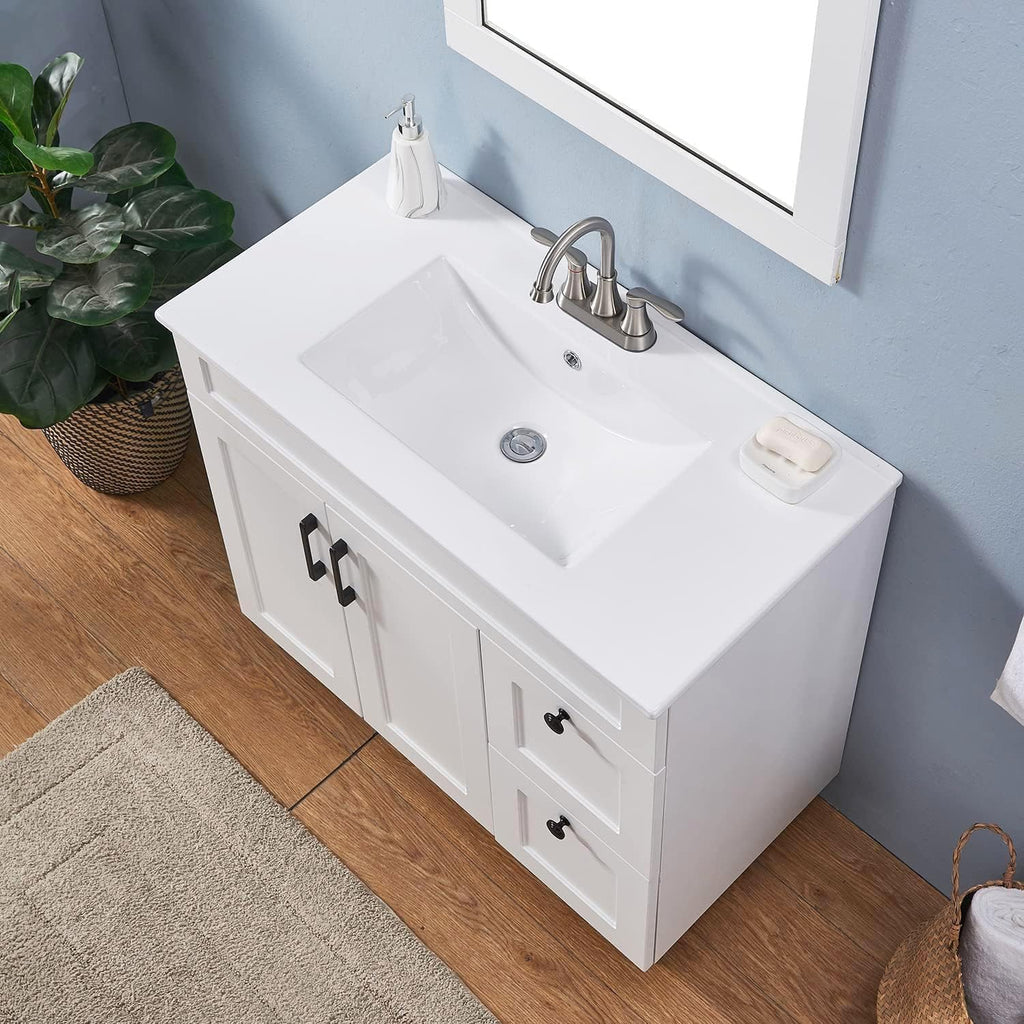 36 Inch White Freestanding Bathroom Vanity with Ceramic Sink Combo, Modern Storage Vanity with 2 Soft-Closing Doors & 2 Drawers, Ideal for Medium-Sized Bathrooms