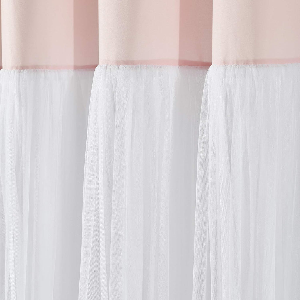 Lush Decor Tulle Skirt Colorblock Shower Curtain Single 72' W x 72' L Blush & White - Fabric Shower Curtains for Bathroom - Cute Bathroom Curtain (Pack of 6)