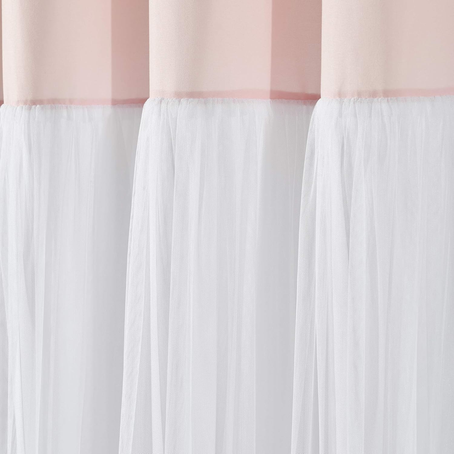 Lush Decor Tulle Skirt Colorblock Shower Curtain Single 72' W x 72' L Blush & White - Fabric Shower Curtains for Bathroom - Cute Bathroom Curtain (Pack of 6)