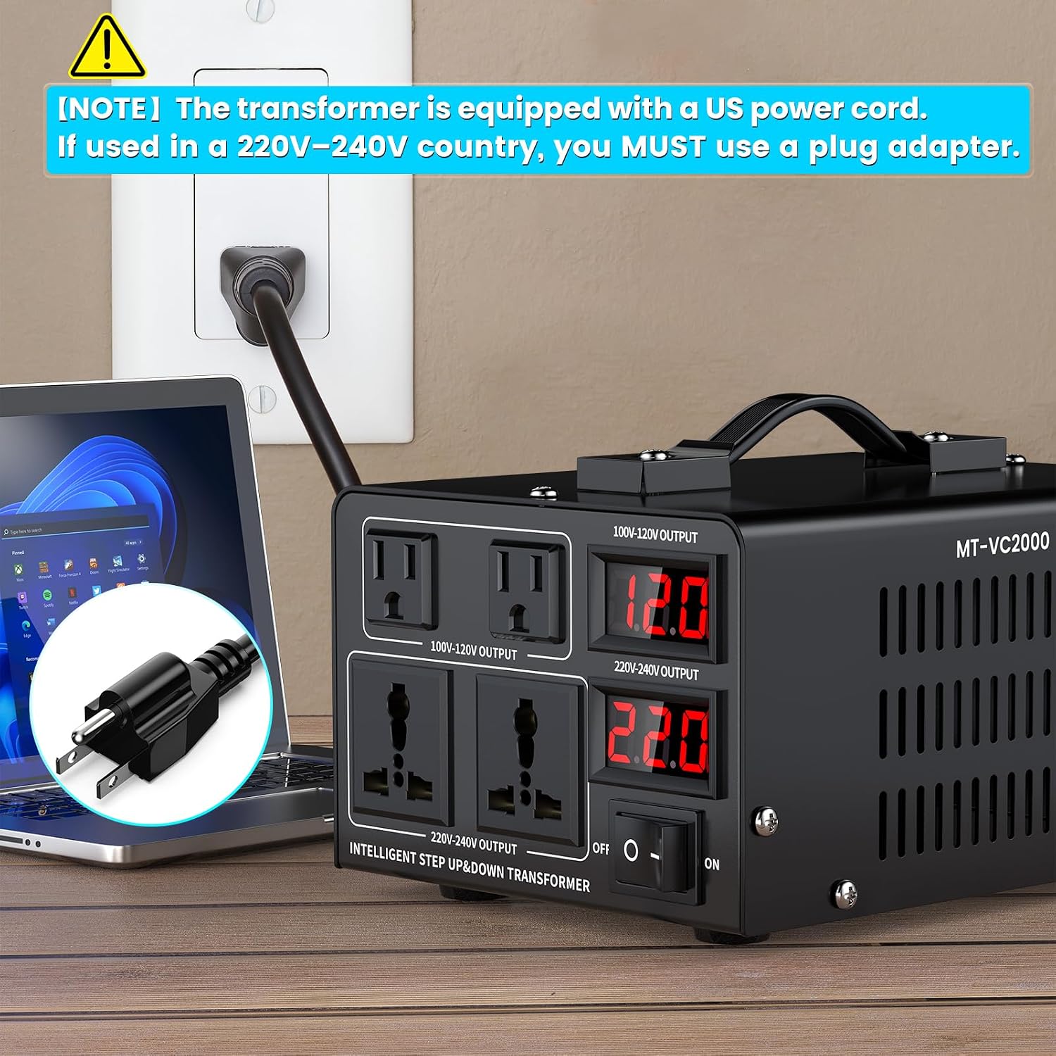 2000W Voltage Converter Transformer(110V to 220V or 220V to 110V) Step Up/Down Converter 110/120 Volt - 220/240 Volt w/US Power Cord,Circuit Breaker Protection, LCD Screen Display