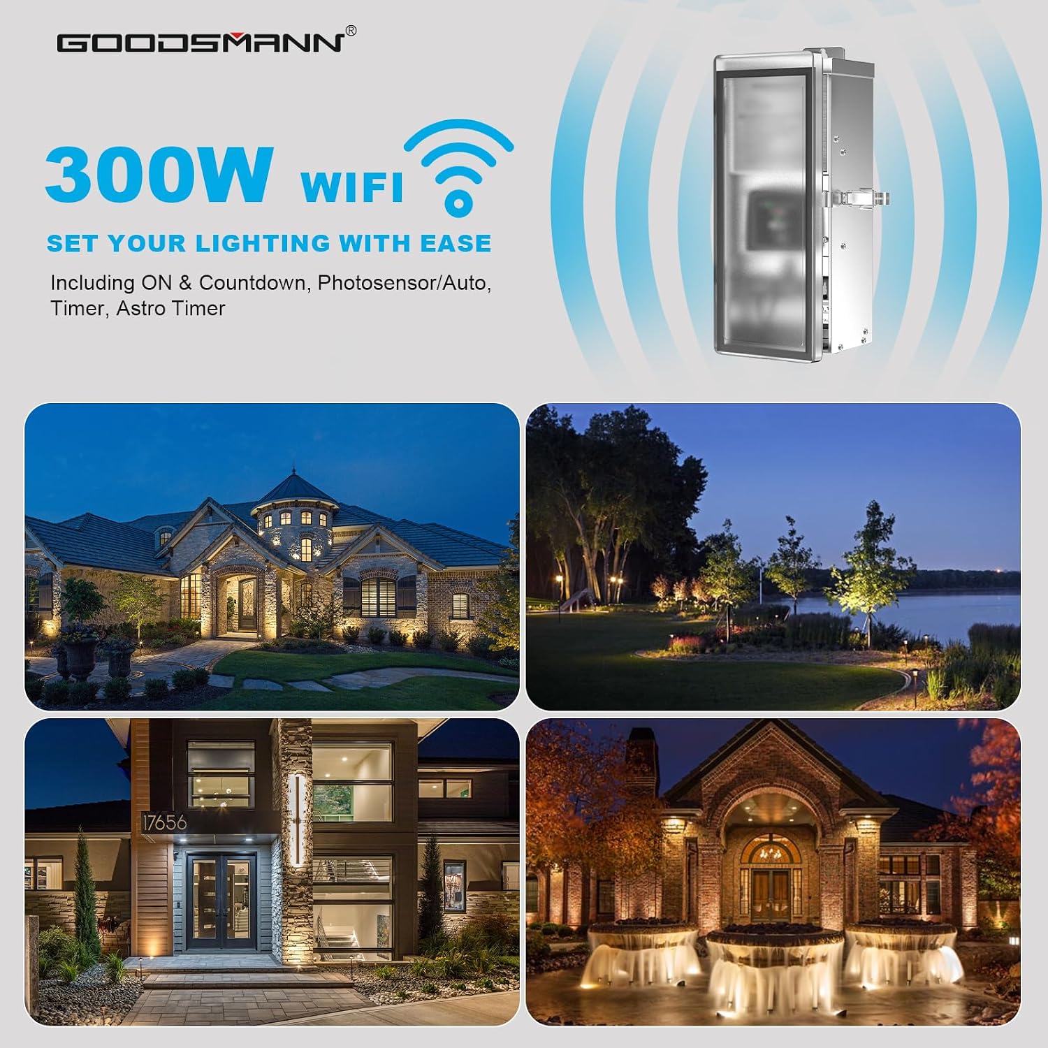 GOODSMANN Low Voltage Transformer WiFi 2.4GHz 300W Smart Landscape Lighting Transformer with Photocell Sensor, 120V AC to 12V or 15V AC Multi Tap Outdoor Stainless Steel Weatherproof Transformer