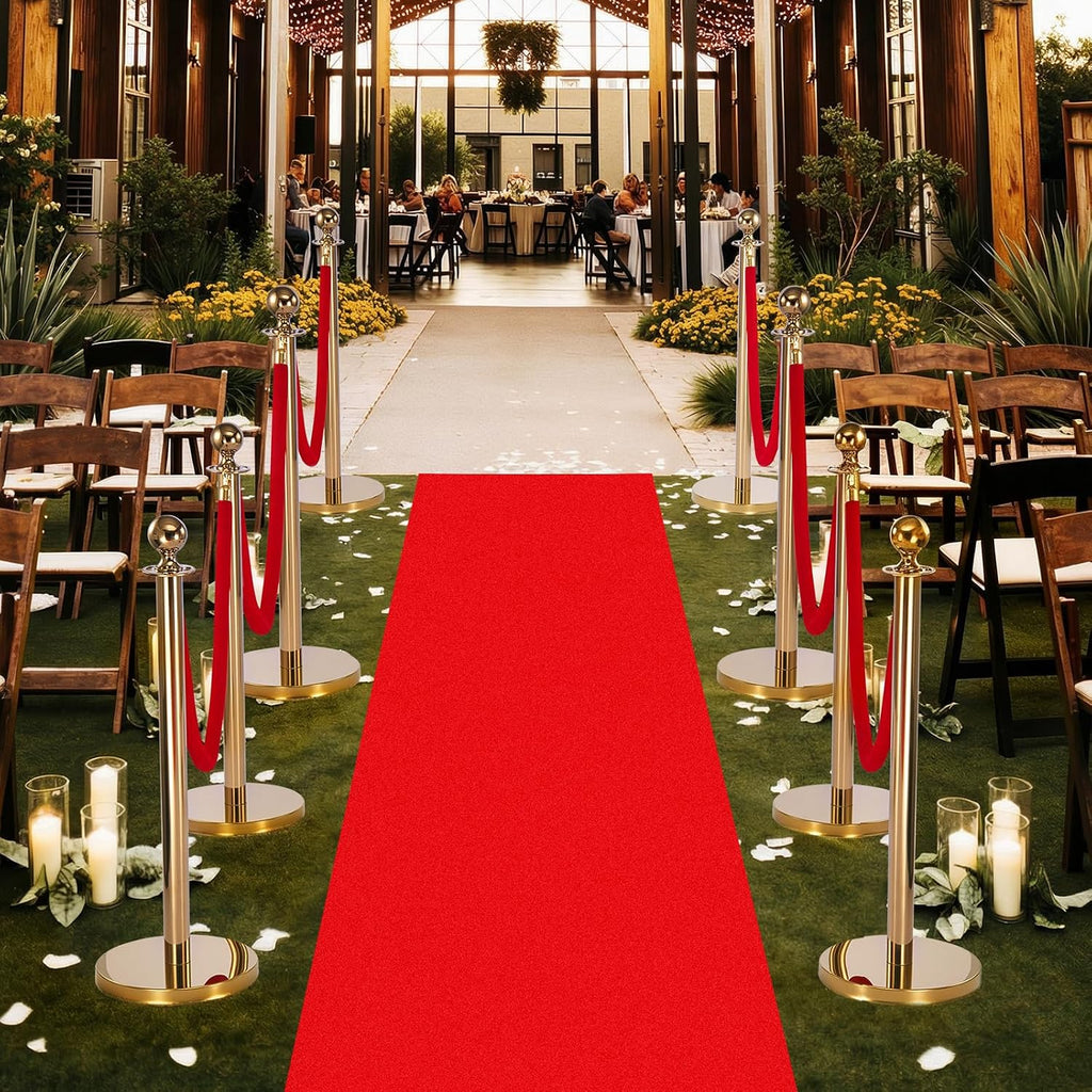 VEVOR Stanchions and Velvet Ropes 8Pcs, Hollow Base with Stainless Steel Post & 32.81ft Carpet, 6 Red Velvet Ropes, Crowd Control Barriers Gold Stanchions, Red Carpet Runner Poles for Party Supplies