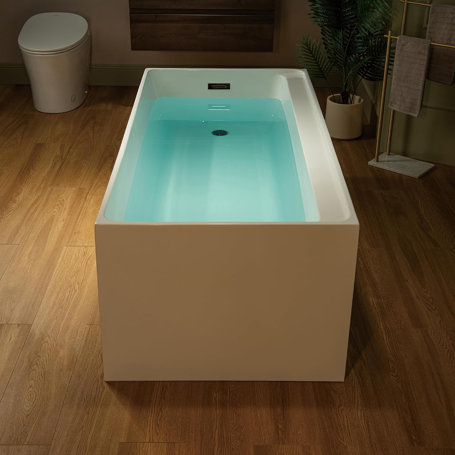 WOODBRIDGE 66-7/8' L x 31-1/2' W Freestanding Contemporary Soaking Bathtub with Oil-Rubbed Bronze Drain & Overflow, White, B6710-ORB