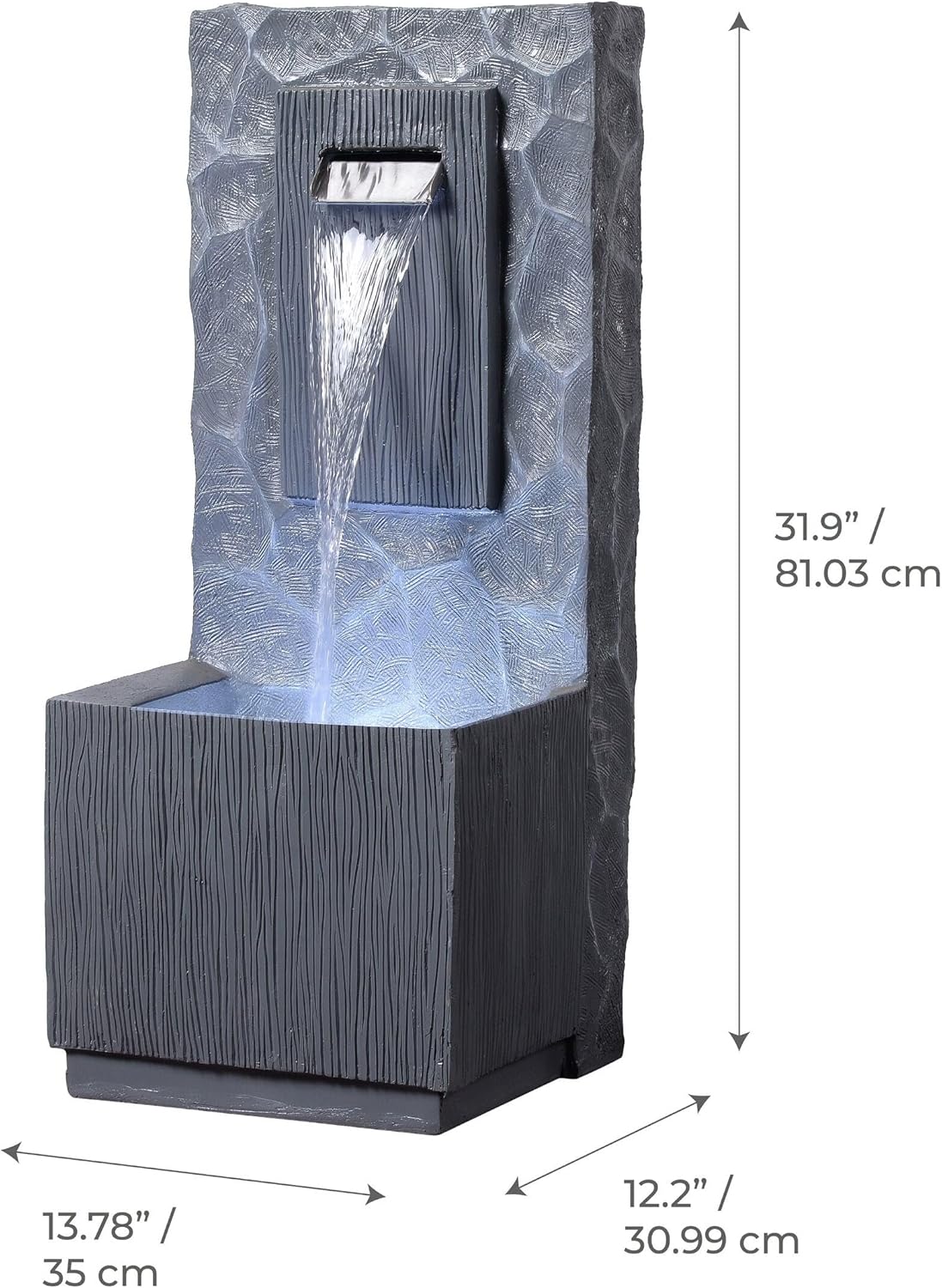 Teamson Home Spa Waterfall Outdoor Water Fountain–Cool Glow Lighting with Adjustable Flow & Electric Pump, Gray