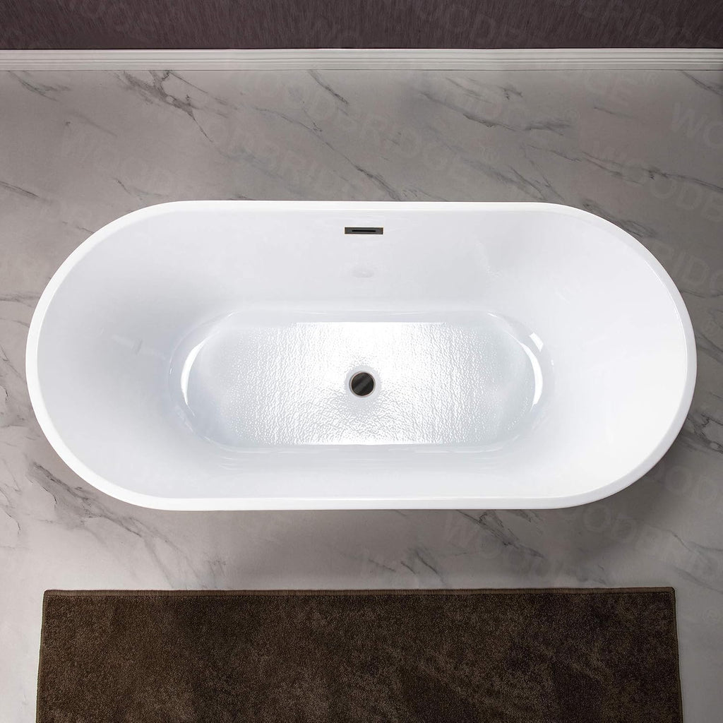 WOODBRIDGE 67'Freestanding White Acylic Soaking Bathtub with Drain Kit and Floor Mount Tub Filler in ORB,BTA1513 -ORB-Drain &O+F0010ORBVT
