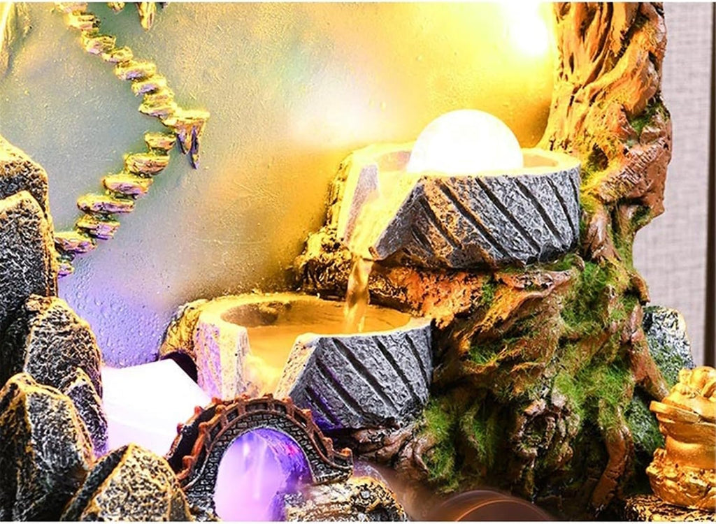 Tabletop Fountain Rockery Tabletop Waterfall Fountain – Resin Indoor Desk Fountain Décor for Bedroom Office