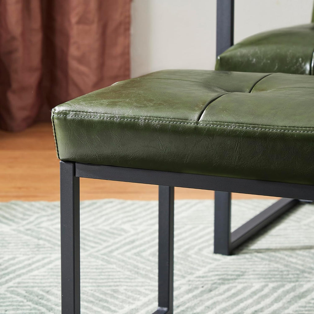 Glitzhome Ottoman Bench Pack of 2, Modern PU Leather Vanity Stools Chairs with Metal Frame, Makeup Stool Padded Foot Rest Stool for Living Room Vanity, Entryway, Bathroom,Green