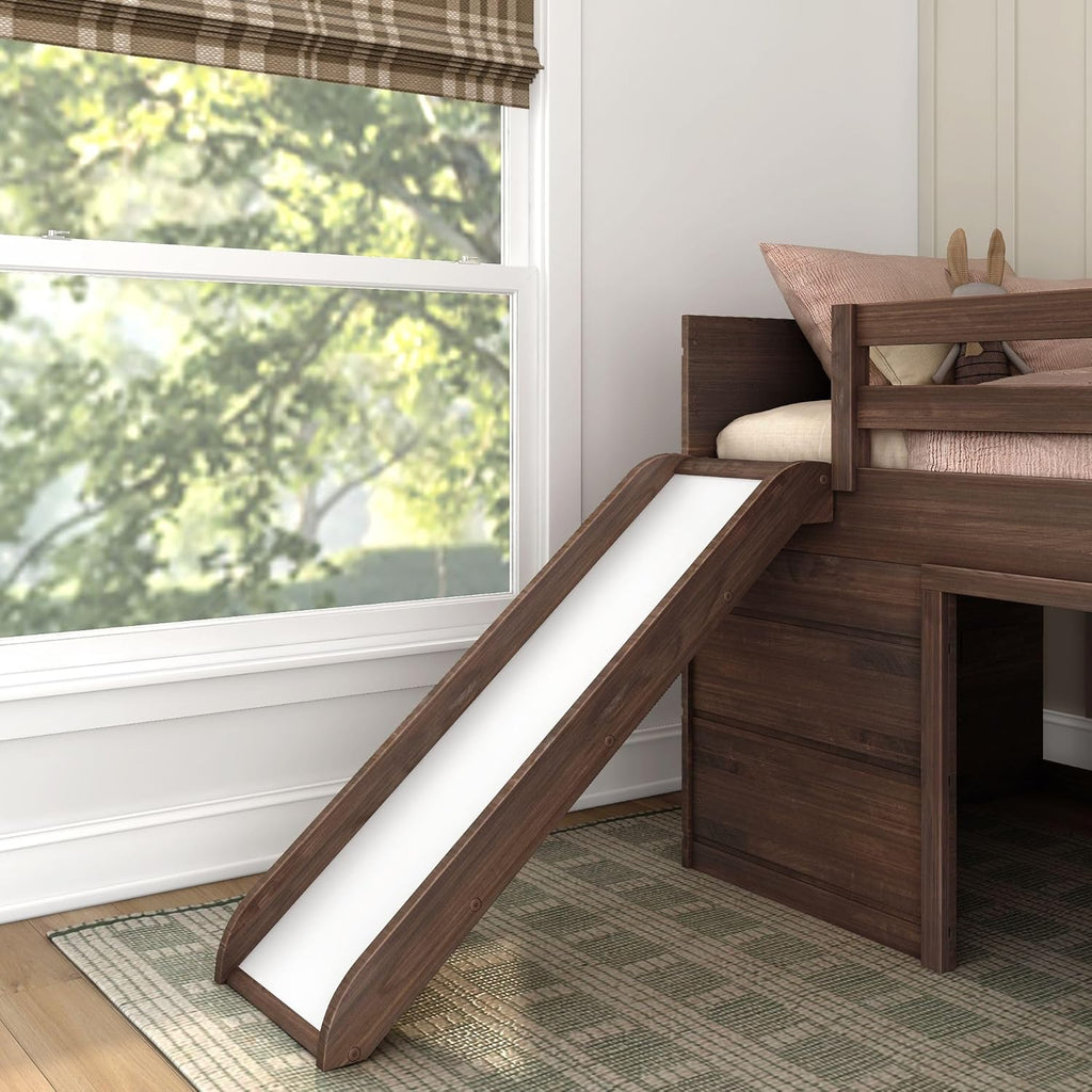 Max & Lily Modern Farmhouse Low Loft (Twin), with Slide, Barnwood Brown