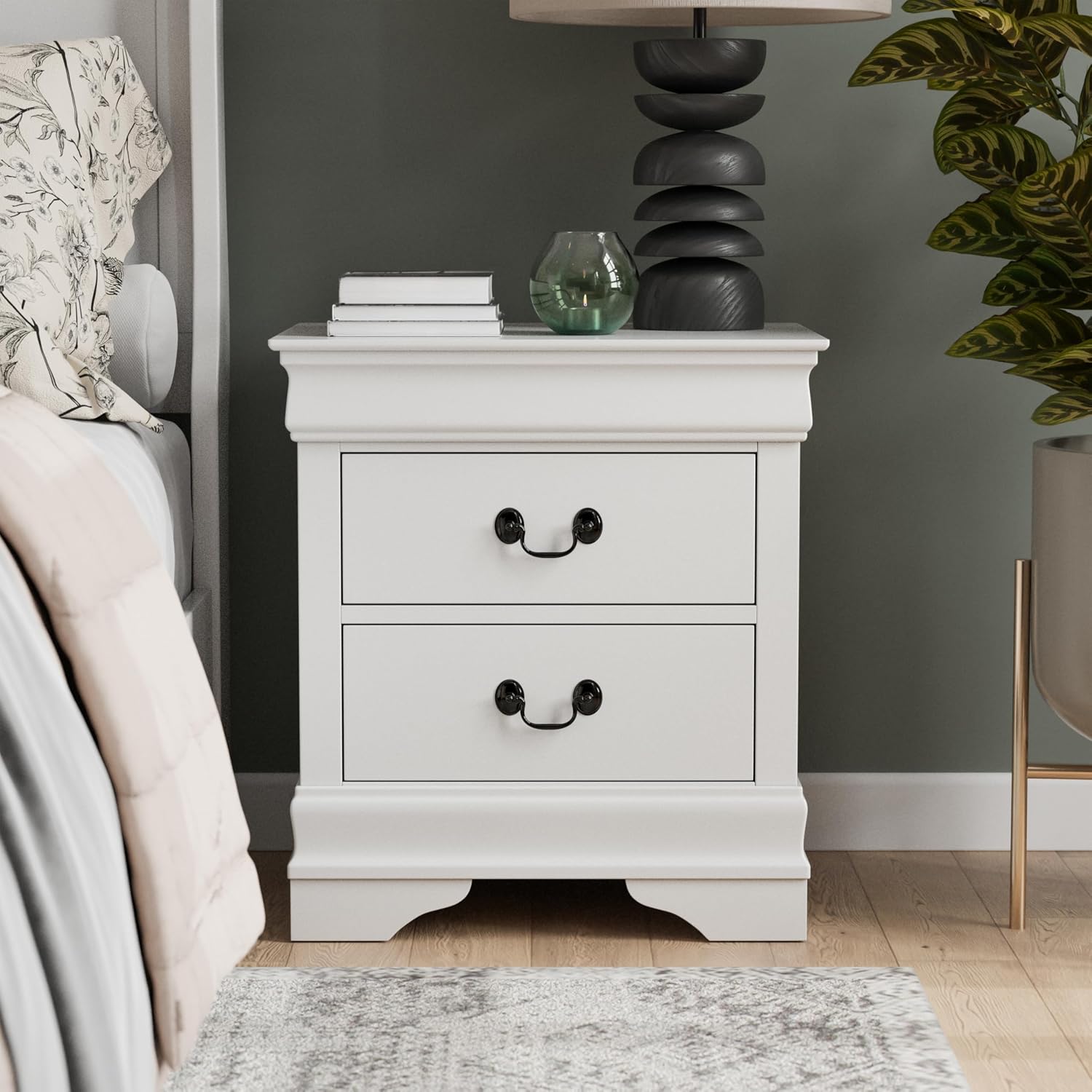 Furniture of America Arabella Traditional Solid Wood 5 Piece Bedroom Set with King Bed Frame, Nightstands, Dresser with Mirror, Storage and Organization, Bedframe Box Spring Needed, White