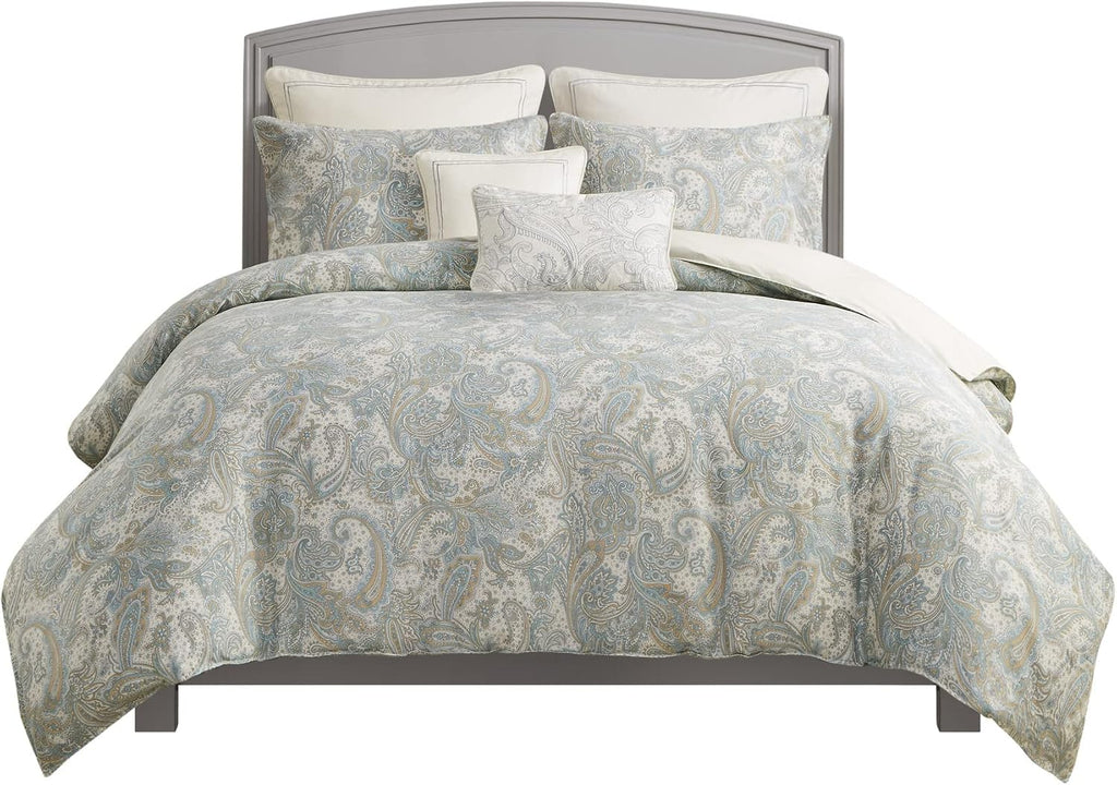 Harbor House 100% Cotton Duvet Cover, Ultra Soft, All Season Bedding Oversized Comforter Cover, Chelsea Paisley Blue King/Cal King (106'x90') 3 Piece