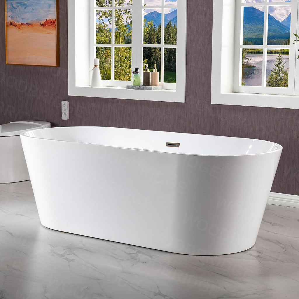 WOODBRIDGE 71' Acrylic Freestanding Bathtub Contemporary Soaking White Tub with Oil-Rubbed Bronze Overflow and Drain,B1701-ORB