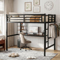Twin XL Size Metal Loft Bed with Desk, LED Lights & USB Charging Station, Sturdy Noise-Free High Loft Bed Frame with Safety Guardrails, Space-Saving Loft Bedframe for Kids, Teens, Black (Twin XL)