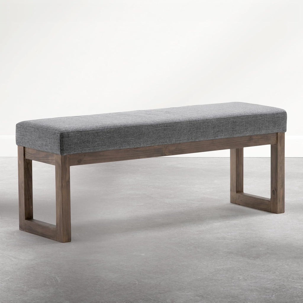 SIMPLIHOME Milltown Large Ottoman Bench - 44 inch Wide Upholstered Linen Look Fabric Rectangle Footstool Ottoman in Parisian Grey, Contemporary Bench for Entryway with Cushioned Seat, Assembled