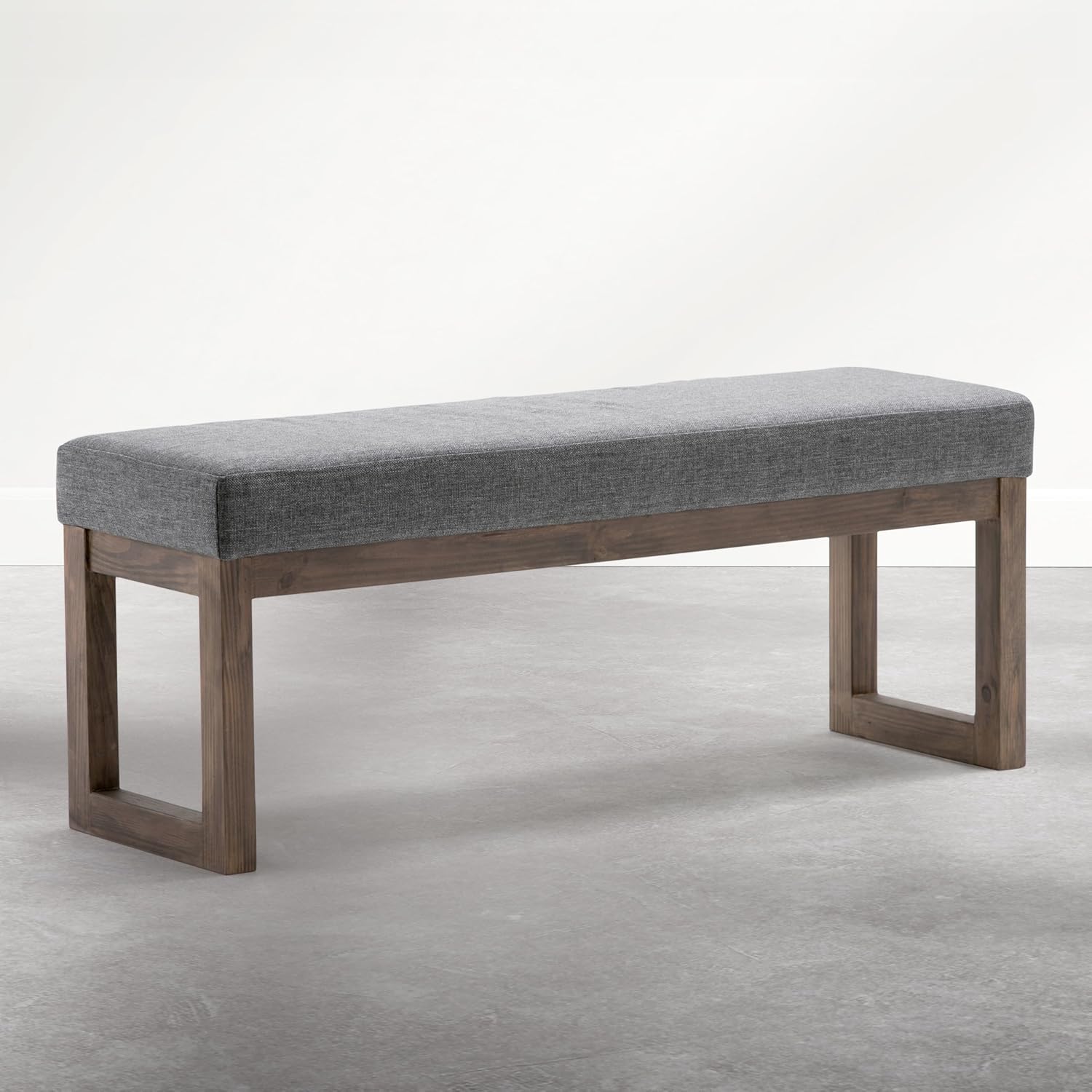 SIMPLIHOME Milltown Large Ottoman Bench - 44 inch Wide Upholstered Linen Look Fabric Rectangle Footstool Ottoman in Parisian Grey, Contemporary Bench for Entryway with Cushioned Seat, Assembled