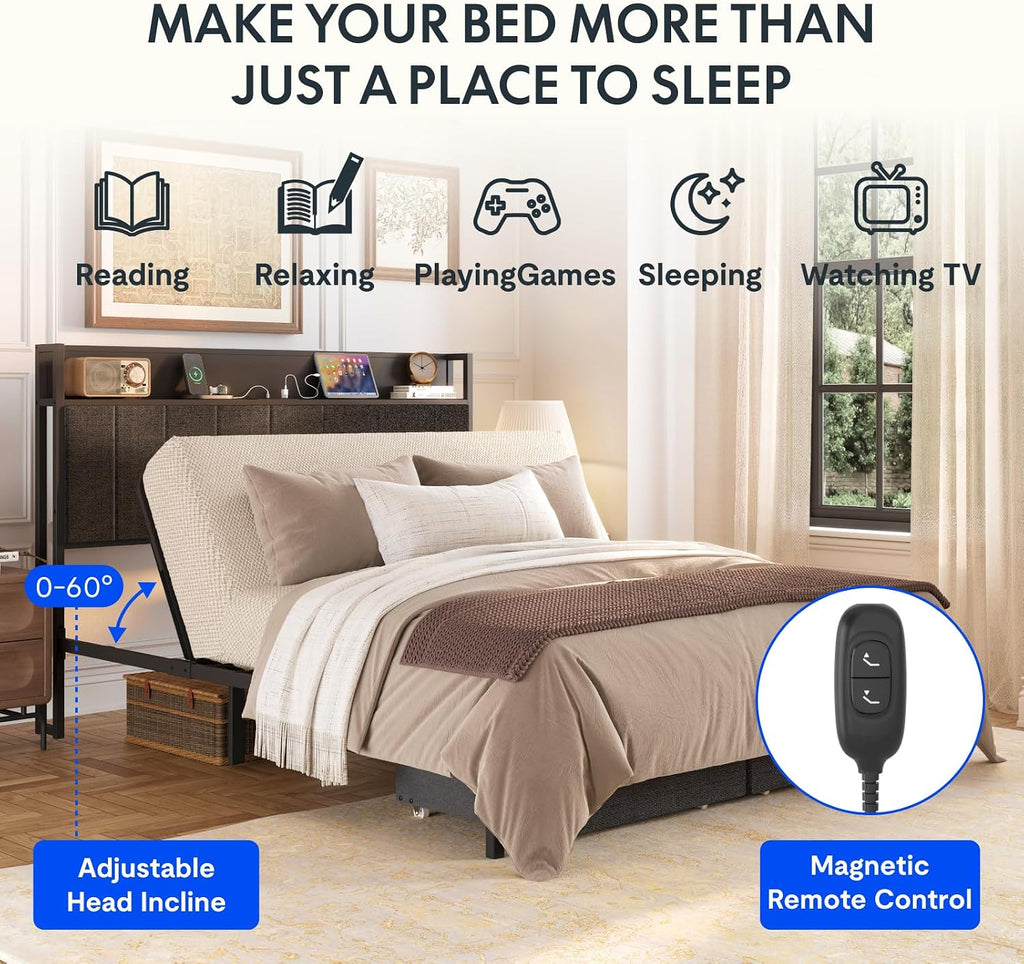 FLEXISPOT BF21Q Adjustable Bed Frame with 10 Inch Queen Size Gel Memory Foam Mattress, Viscose from Bamboo, Medium Firm, Certi-PUR & Oeko-TEX Certified, Bonus 4-Piece Queen Sheet Set Included.