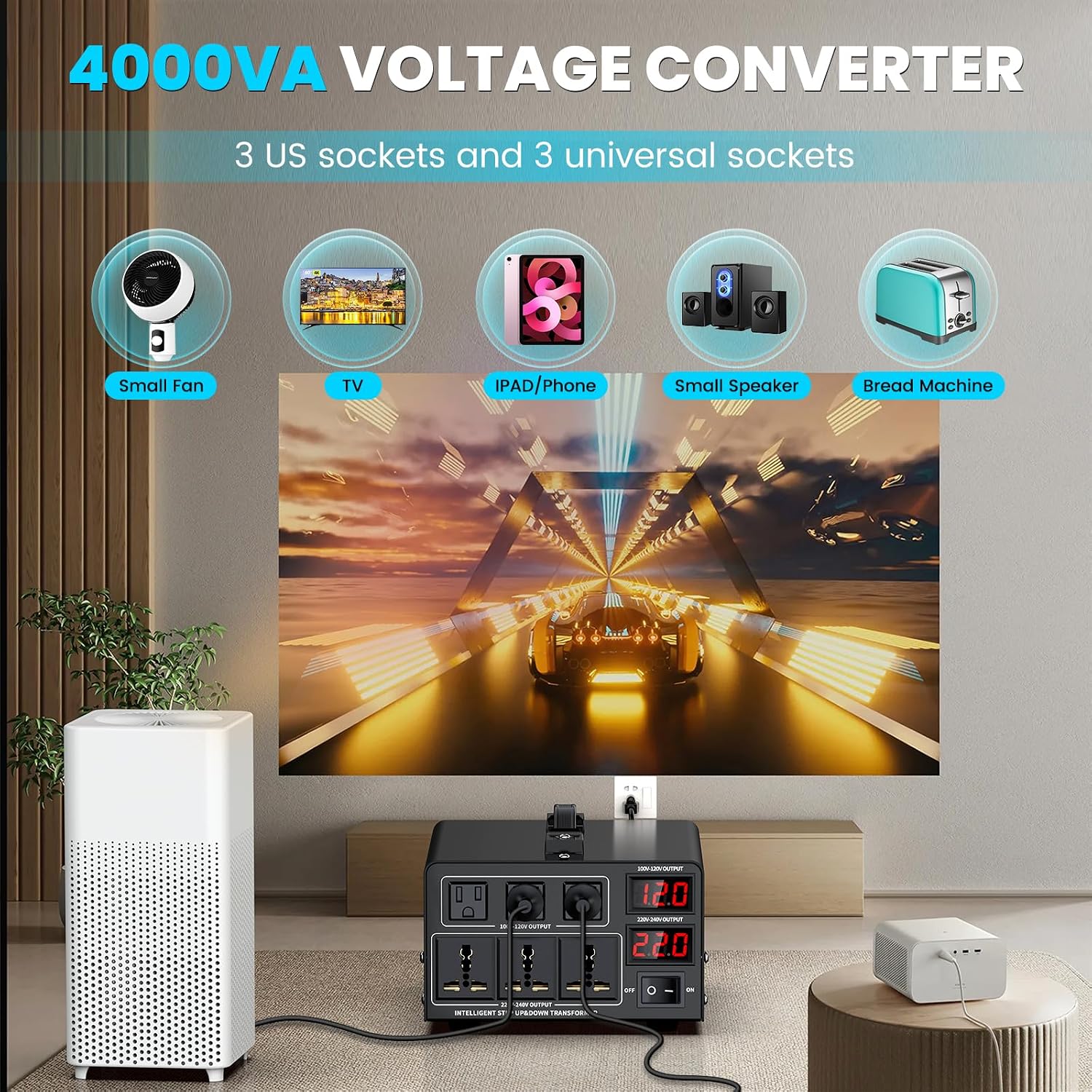 4000W Voltage Converter Transformer(110V to 220V or 220V to 110V) Step Up/Down Converter 110/120 Volt - 220/240 Volt w/US Power Cord,Circuit Breaker Protection, LCD Screen Display
