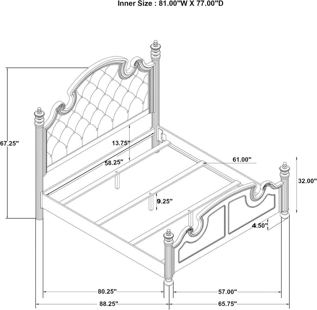 Coaster Home Furnishings Celina Traditional 4-Piece Bedroom Set Fabric Upholstered Queen Size Four-Poster Bed Frame 67-inch Headboard Black 224761Q-S4