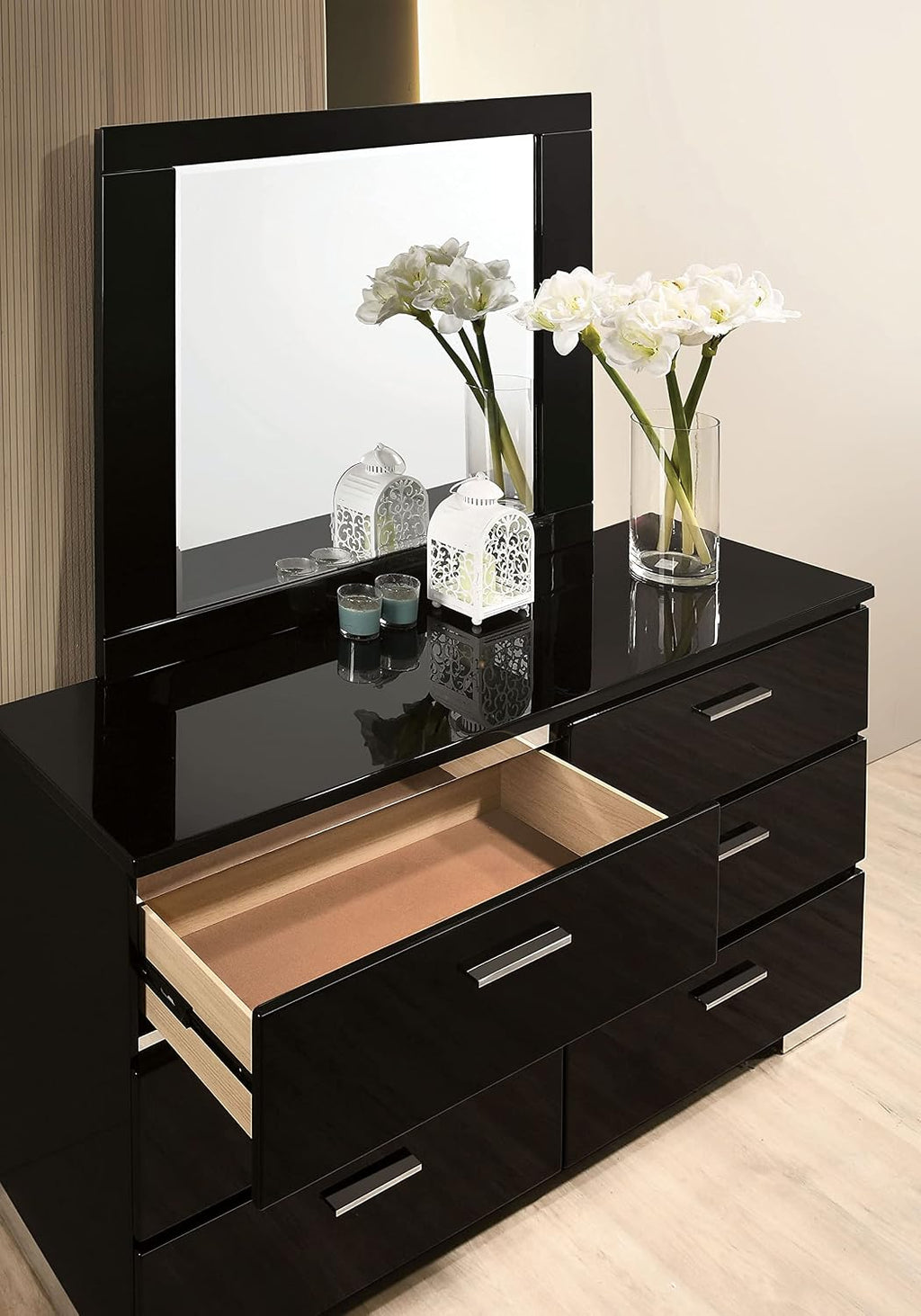 HOMES: Inside + Out Linsey Contemporary Wood 5-Piece King Bedroom Set, Box Spring Required, Black