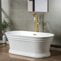 WOODBRIDGE 59'Freestanding White Acylic Soaking Bathtub with White Pillow,Drain and Overflow inBrushed Gold,BTA1536 -BG-Drain &O+ Pillow