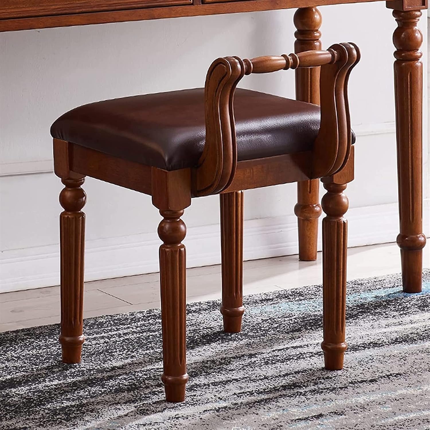 Vanity Bench Makeup Vanity Chair Piano Stool Gift Bedroom Dressing Stool Wooden Dining Stool Reception Room Stool Piano Stool Wooden Furniture(Brown (B))