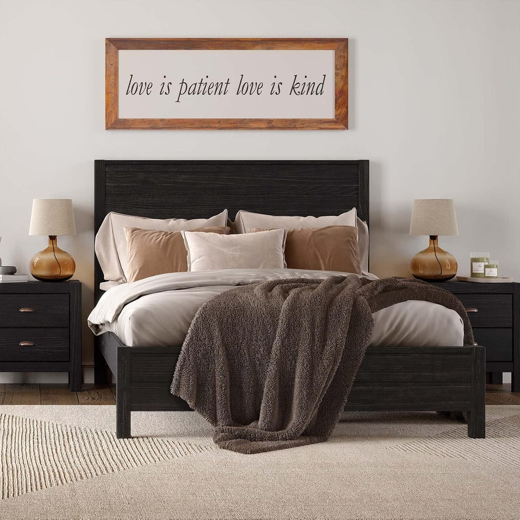 Grain Wood Furniture Montauk Solid Wood Bed, Full Size, Farmhouse Black