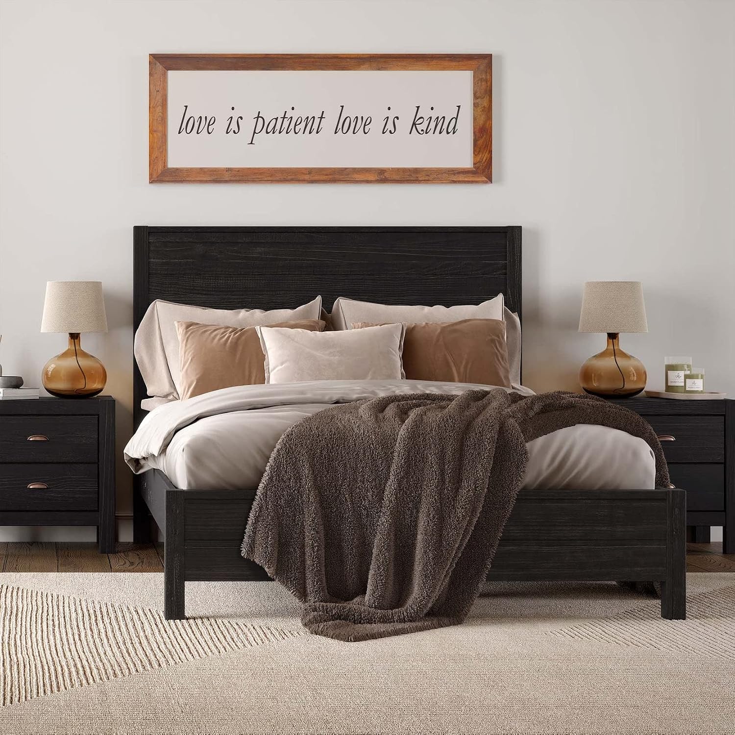 Grain Wood Furniture Montauk Solid Wood Bed, Full Size, Farmhouse Black
