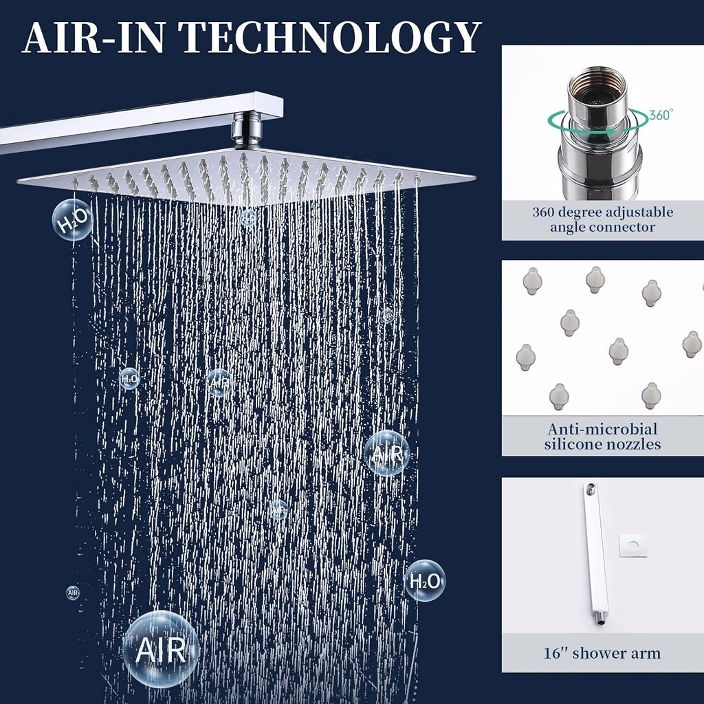 Shower System Shower Faucet Set with 10' Square Rainfall Shower Head and handheld shower faucet with Brass Valve Rough-In (Silver)