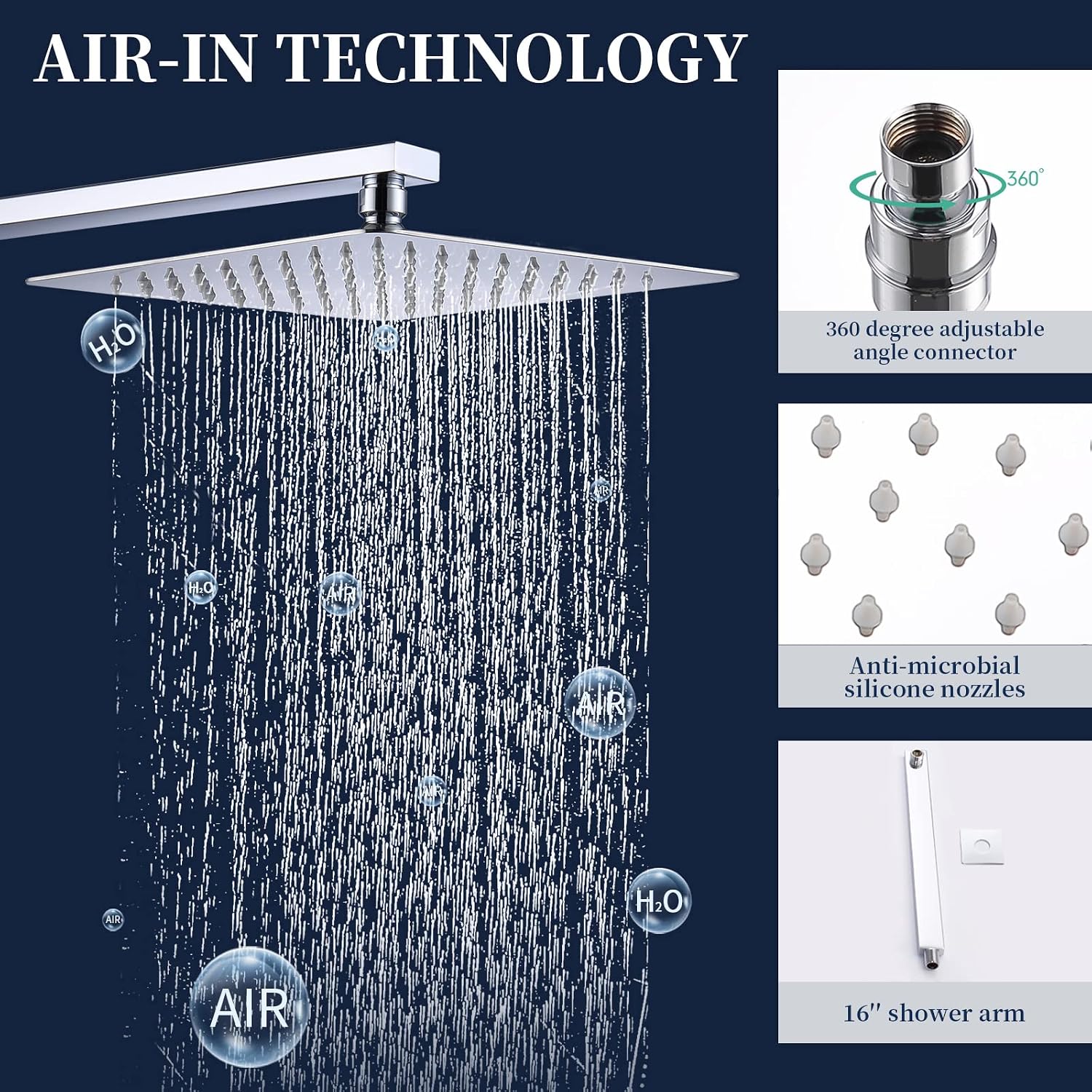 Shower System Shower Faucet Set with 10' Square Rainfall Shower Head and handheld shower faucet with Brass Valve Rough-In (Silver)