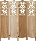 Wood Room Divider 4 Panel 5.6Ft Carved Room Divider and Folding Privacy Screen, Minimalism Portable Partition Screen Divider for Room Separation, Room Decoration for Home Office - Natural