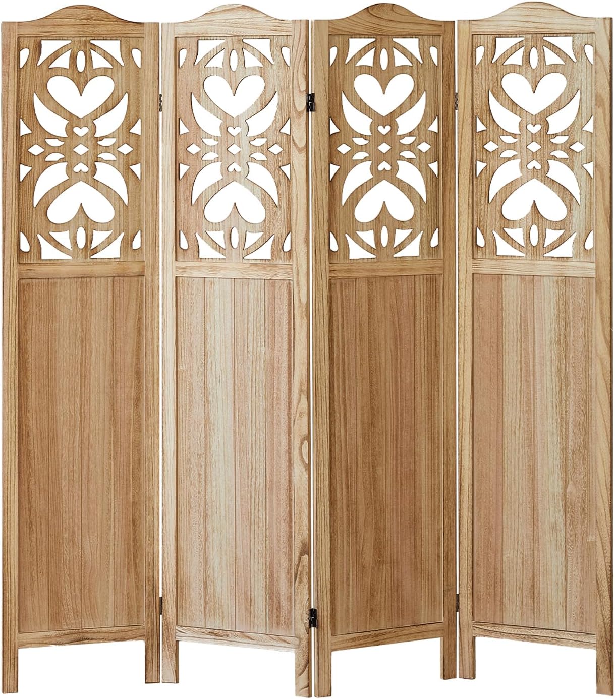 Wood Room Divider 4 Panel 5.6Ft Carved Room Divider and Folding Privacy Screen, Minimalism Portable Partition Screen Divider for Room Separation, Room Decoration for Home Office - Natural