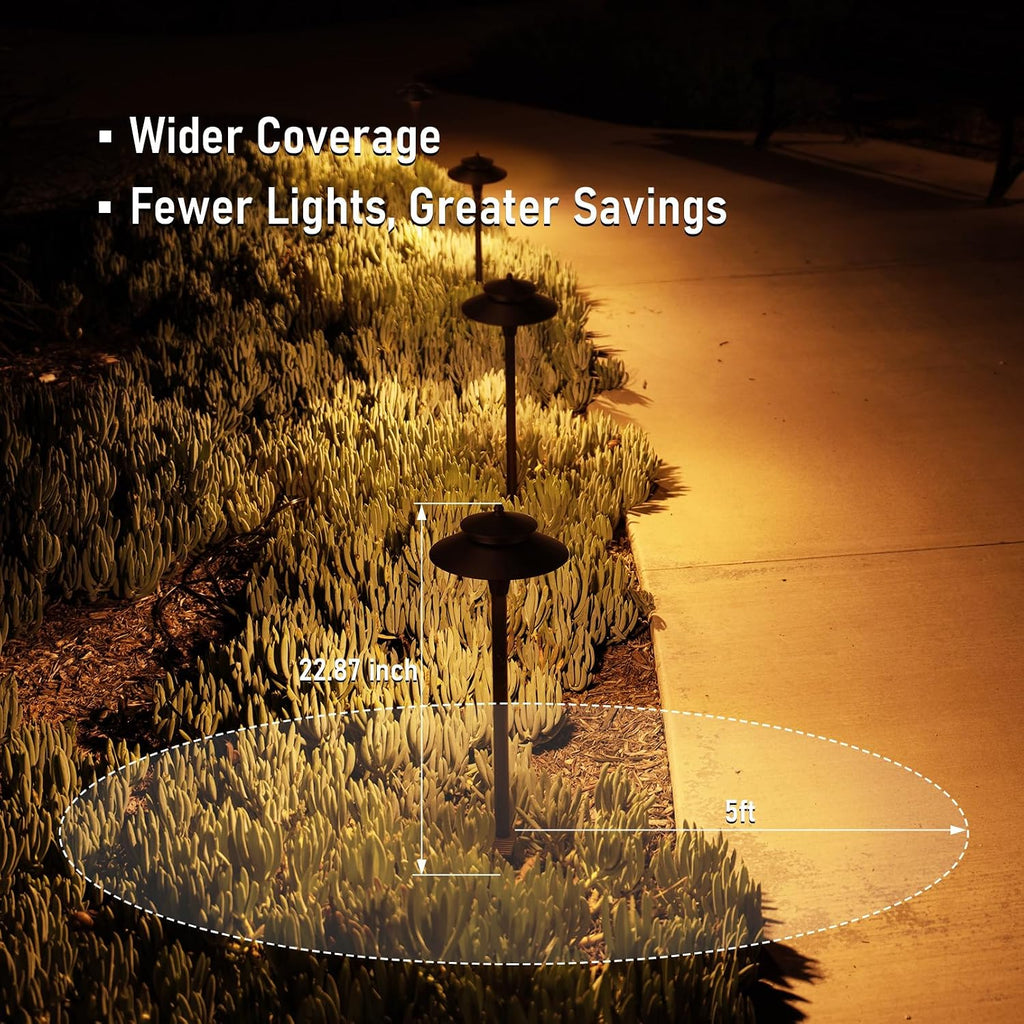 LEONLITE 5CCT Low Voltage Pathway Lights, LED Landscape Path Lights, 1800/2700/3000/4000/5000K, Double Layer Head, 12-24V AC/DC, IP65 Outdoor Walkway Light, Oil Rubbed Bronze Aluminum, Pack of 6