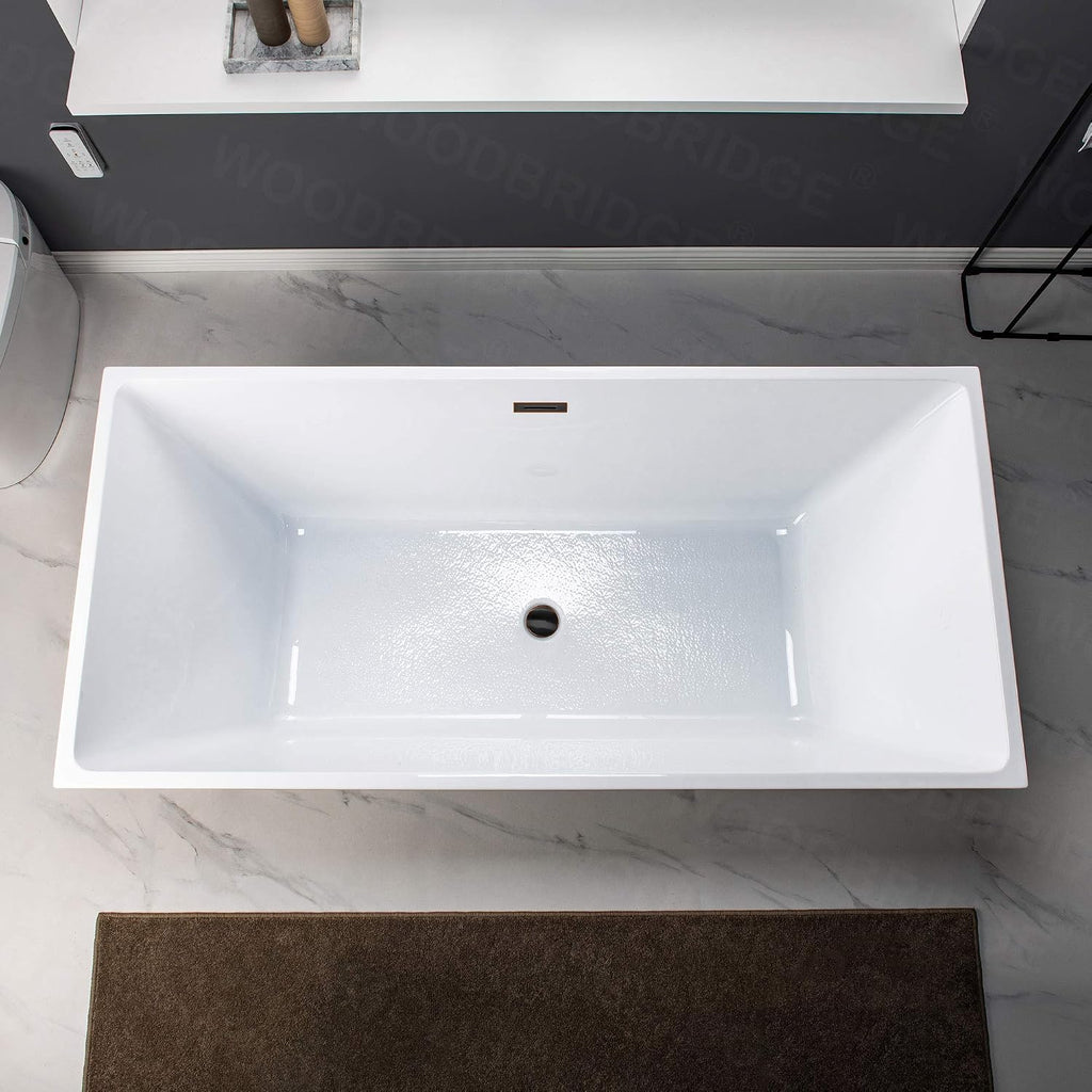 WOODBRIDGE 67' Acrylic Freestanding Bathtub Contemporary Soaking White Tub with Oil Rubbed Bronze Overflow and Drain，BTA1512-ORB-Drain&O