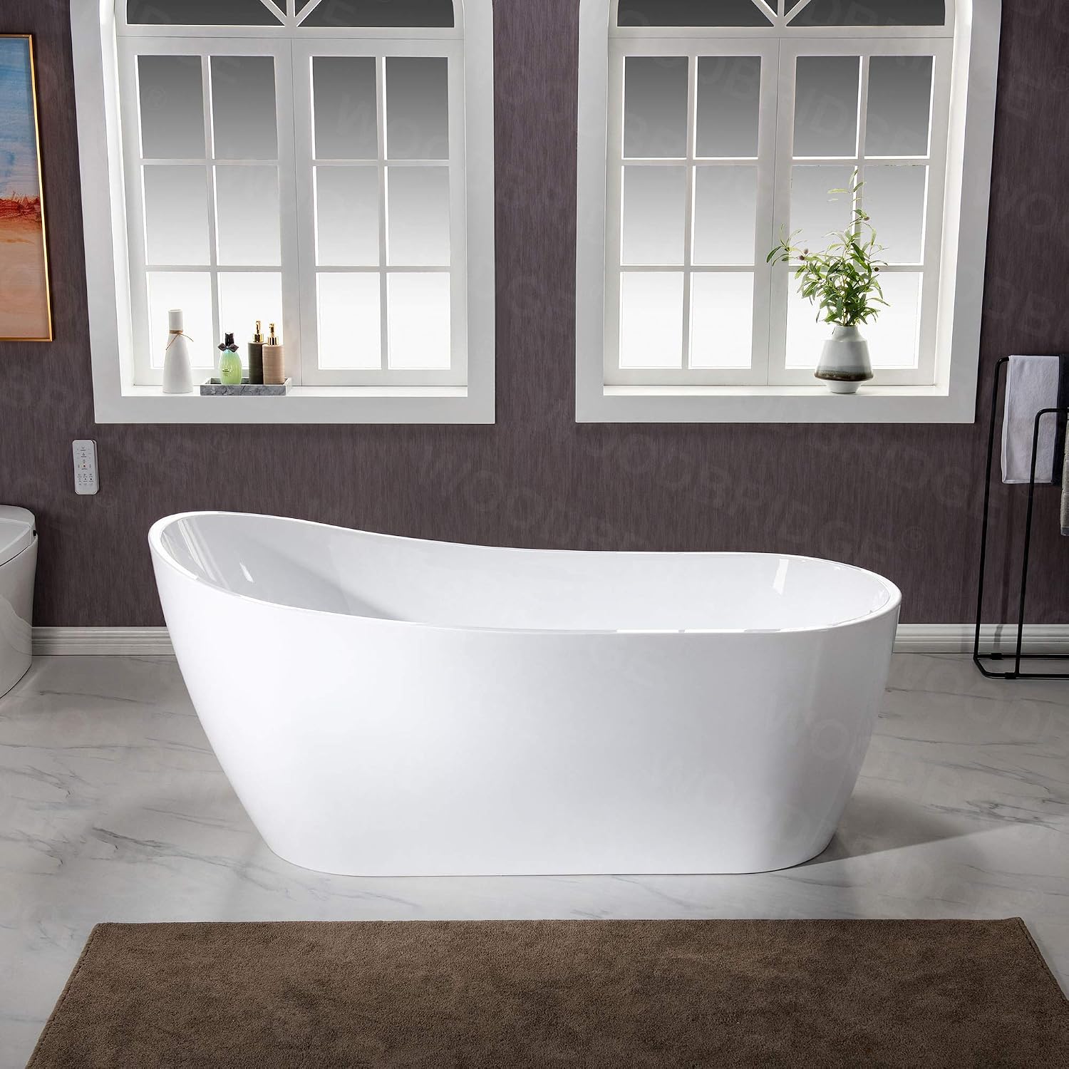 WOODBRIDGE 67'Freestanding White Acylic Soaking Bathtub with White Pillow,Drain and Overflow in Brushed Gold,BTA1508 -BG-Drain &O+ Pillow