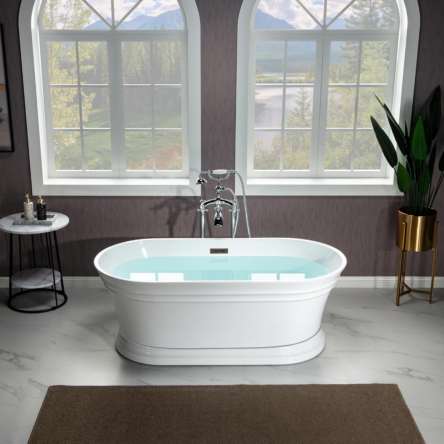 WOODBRIDGE 59'Freestanding White Acylic Soaking Bathtub with Oil Rubbed Bronze Drain and Overflow,B1536-ORB