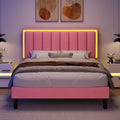 IMMERSTABLE Full Size Bed Frame with RGB LED Lights, Upholstered Platform Bed Frame with Headboard, Wood Slat Support, No Box Spring Needed, Quiet Design, Easy Assembly, Light Pink