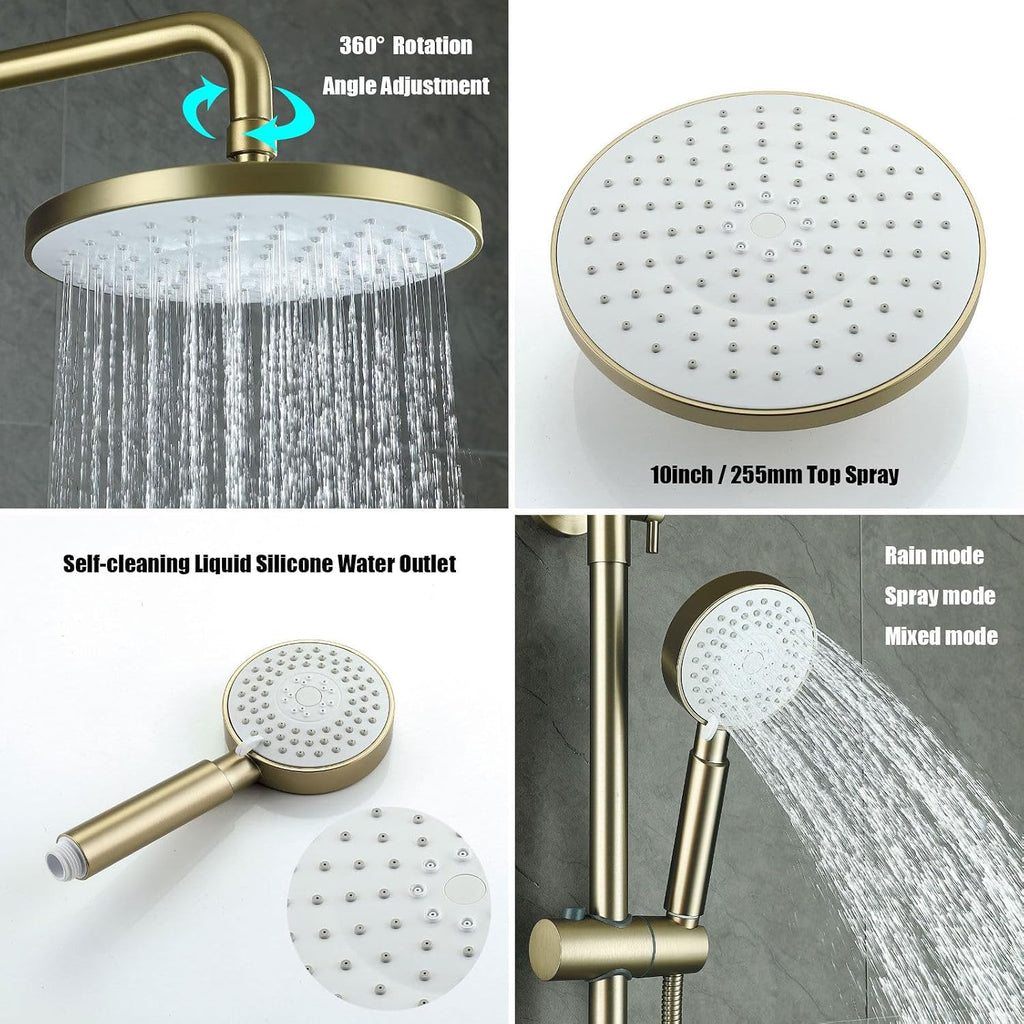 Shower System, 10inch/25cm Round Rain Shower Set, Modern and Simple Shower Faucet Sets Complete, 3 Modes Handheld, Bath Faucet, SUS304 Stainless Steel Valve, Height Adjustable, Durable