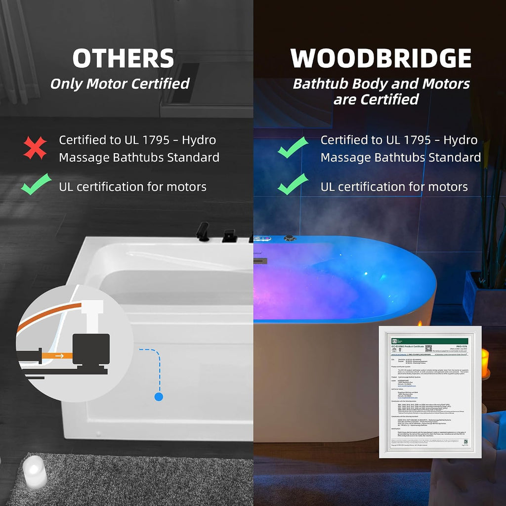 WOODBRIDGE 59' x 31-1/2' Whirlpool and Air Bath Heated Soaking Combination Tub with Adjustable Speed Air Blower and Display Control Panel, Brushed Gold Finish Trim and Drain Kit,BG100