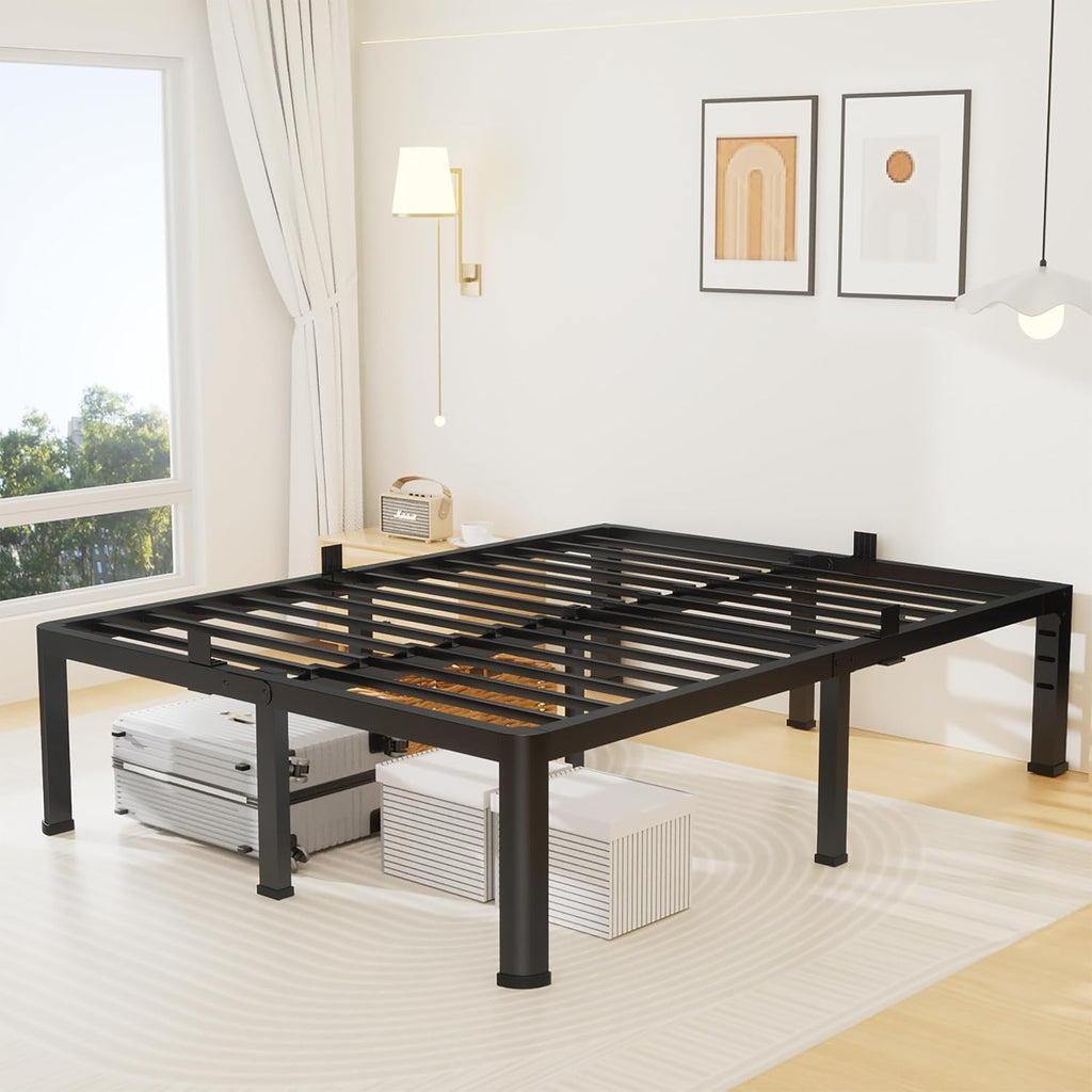 14 Inch California King Bed Frame, Metal Platform Bed Frame with Round Corner Legs, 3500 lbs Heavy Duty Steel Slats Support, No Box Spring Needed, Noise Free, Easy Assembly, Black