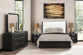Furniture of America Teada Modern Wood 5-Piece Bedroom Set with Padded Curved Headboard, Oval Nightstand, Felt-Lined Top and UV-Stained Lower Drawers, Box Spring Needed, Queen, Black