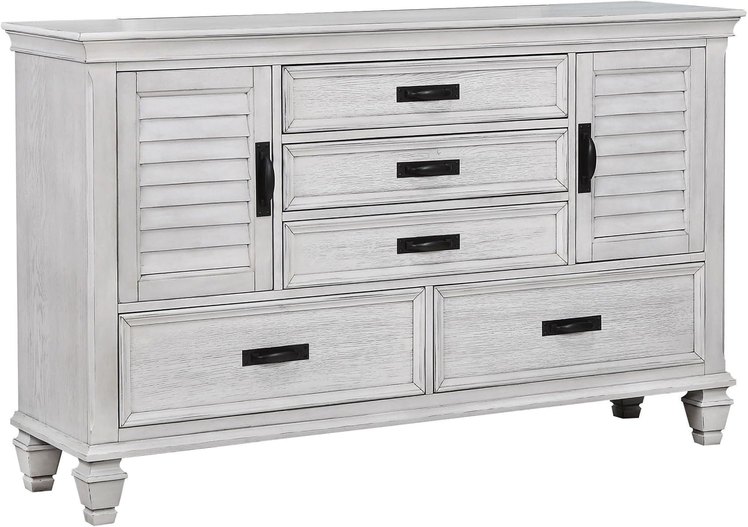 Coaster Home Furnishings Franco Farmhouse 4-Piece Bedroom Set Eastern King Size Panel Bed Frame 57-inch Headboard Distressed White 205331KE-S4