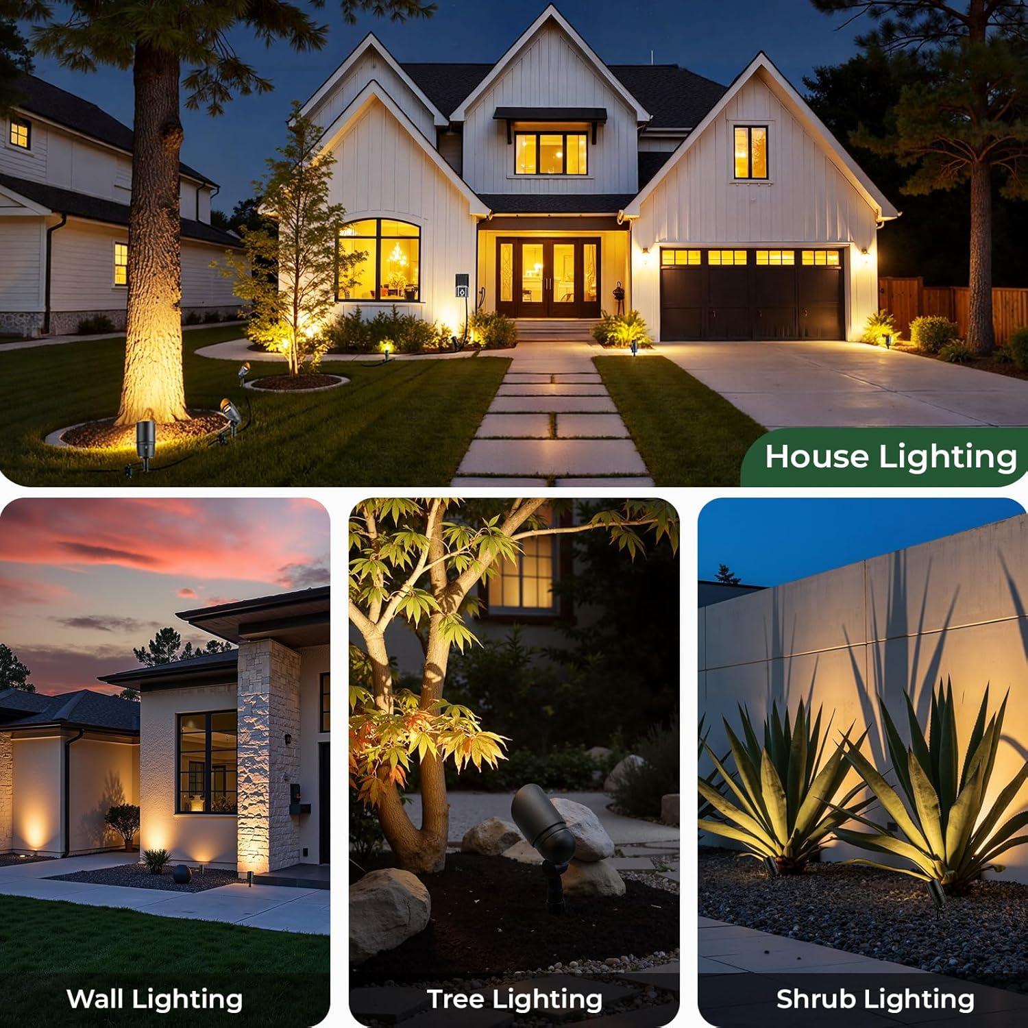 Gardencoin All-in-One LED Low Voltage Landscape Lighting Kit, 5W Spotlights with 200W Transformer 150ft Wire and 12 Fastlock Connectors, 2700K Waterproof Aluminum Fixture for House Tree Yard Garden