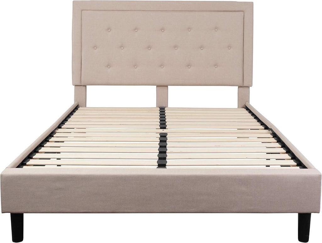 Flash Furniture Roxbury Queen Size Tufted Upholstered Platform Bed in Beige Fabric