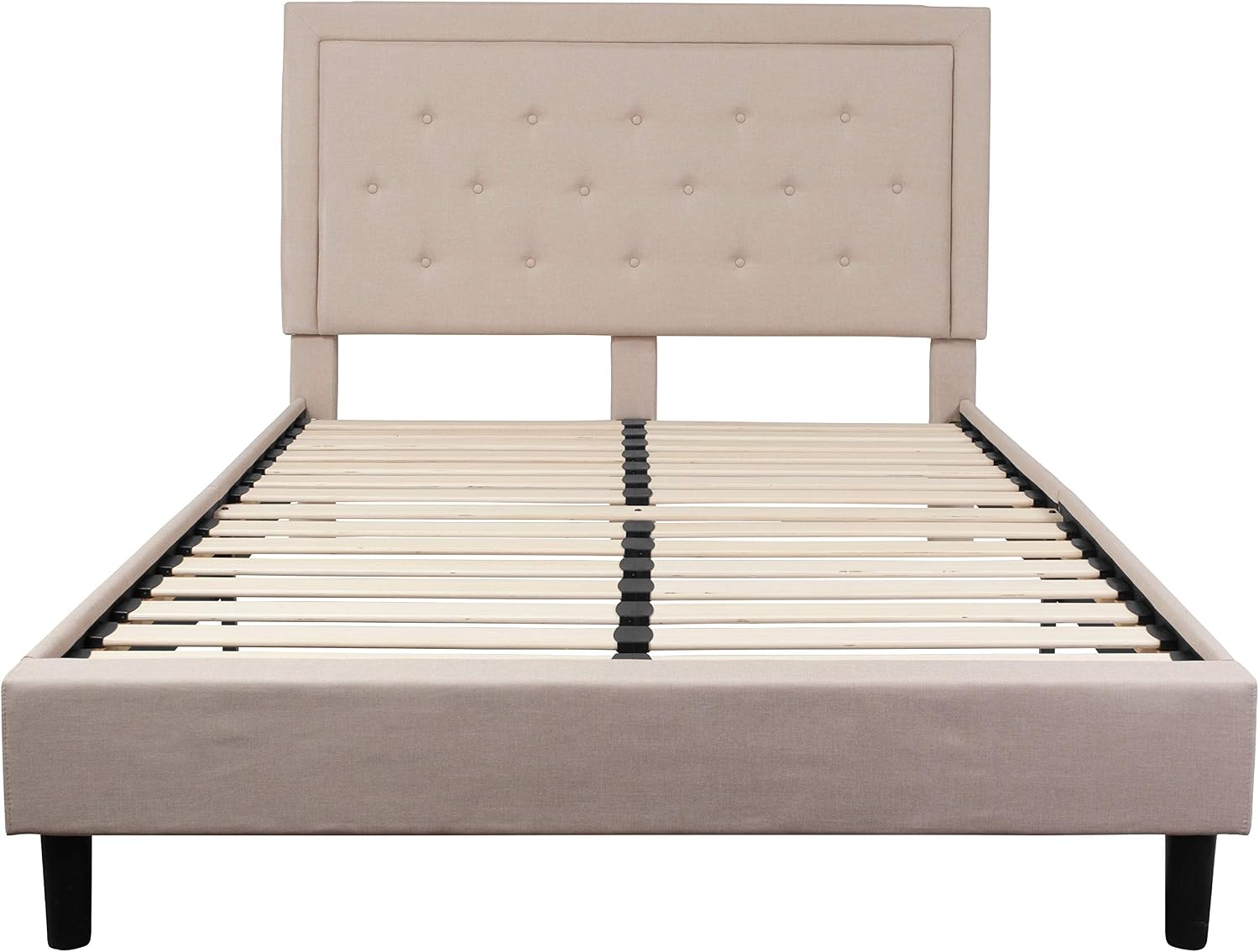 Flash Furniture Roxbury Queen Size Tufted Upholstered Platform Bed in Beige Fabric