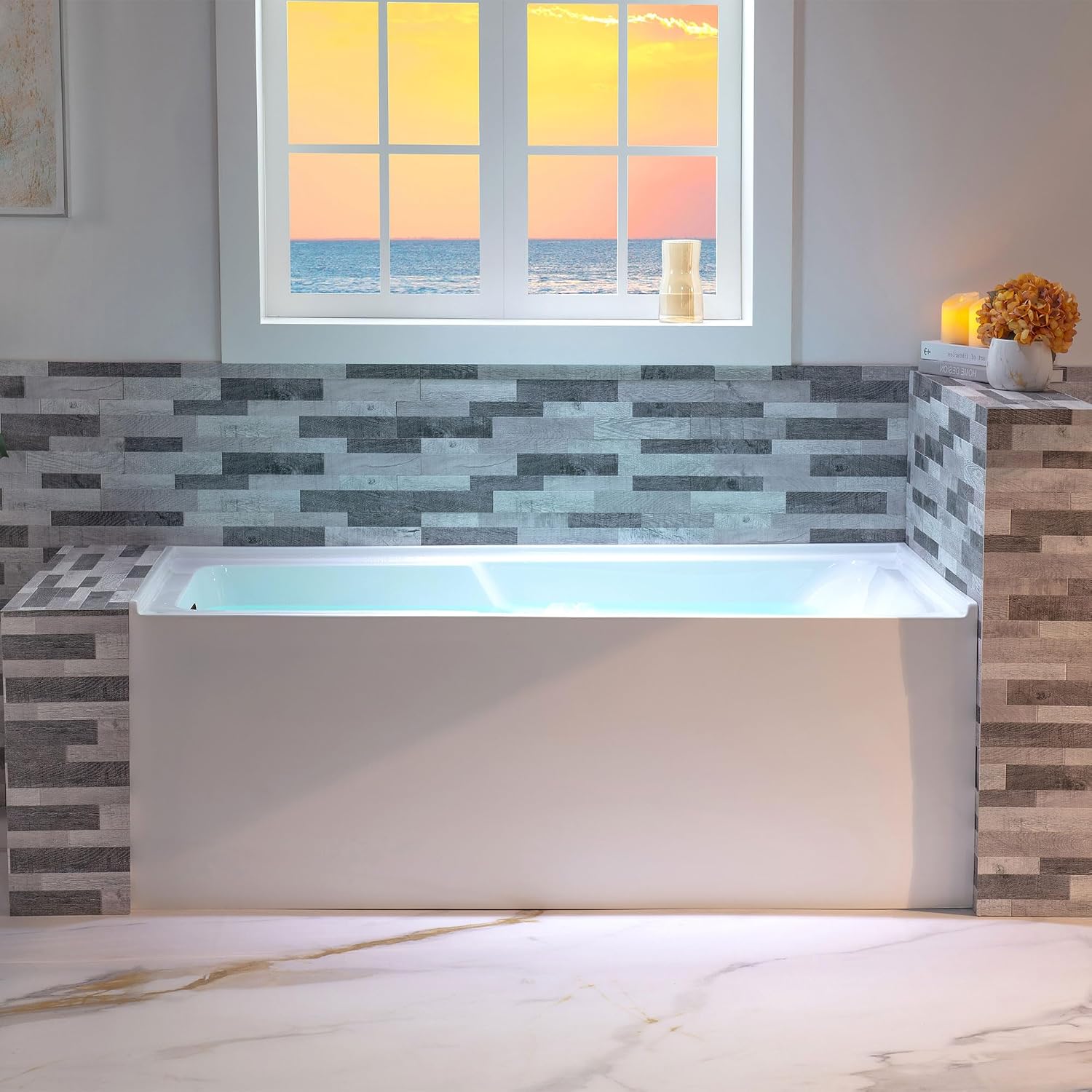 WOODBRIDGE 54' Acrylic Rectangular Alcove Soaking Bathtub in White with Left Drain, Oil Rubbed Bronz pop-UP Drain Included BA5430L