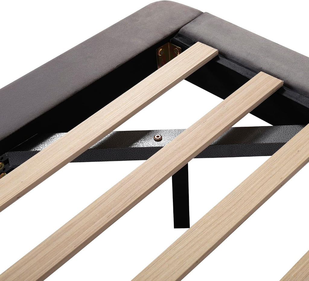 Ball & Cast Queen Size Floating Bed Frame,Velvet Upholstered Platform Bed with Sensor Light and 2 Large Backrests,Two Sets of USB Port,Slat Support,No Box Spring Needed,for Apartment,Bedroom,Gray
