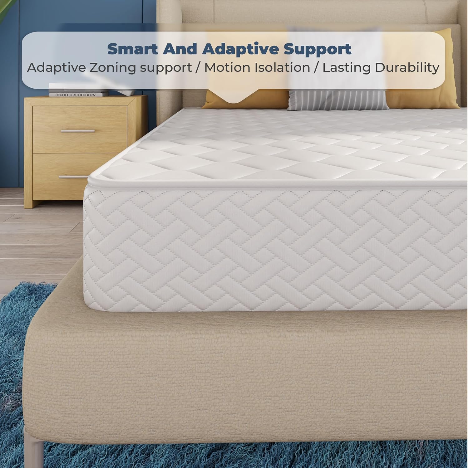 HomeLife Queen Mattress 6 Inches 60X80 White – Medium Firm Hybrid – Queen Size Mattress Pocket Coil Tight Euro Top High Density & Polyester Cover – Rolled in a Box