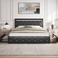 Benevika Queen Size Bed Frame with 4 Drawers and Charge Station, PU Leather Upholstered Bed with Adjustable LED Headboard, Wooden Slats Support, No Box Spring Needed, Black