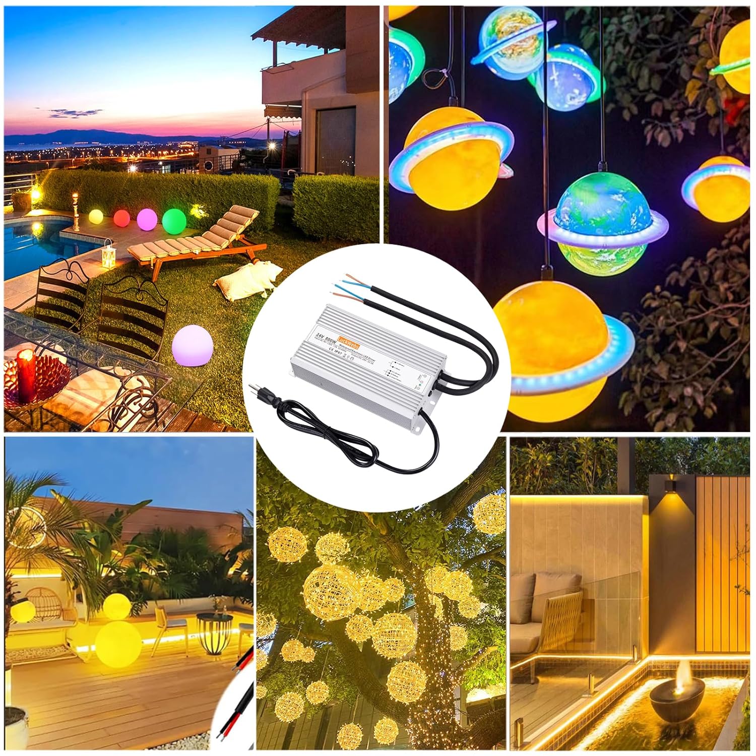 LED Driver 24V 800W Waterproof Power Supply AC 90-130V to DC 24V33.3A Switching Power Supply IP67 Low-Voltage Transformer Suitable for Outdoor LED Lighting Fixtures and Any 24V DC Equipment